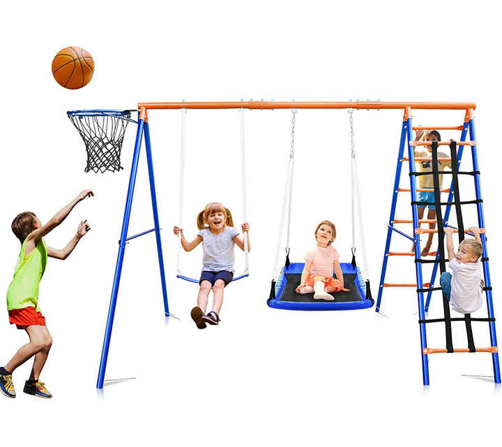 Kids Outdoor Treehouse - 3-in-1 Kids Swing Slide Climbing Set,