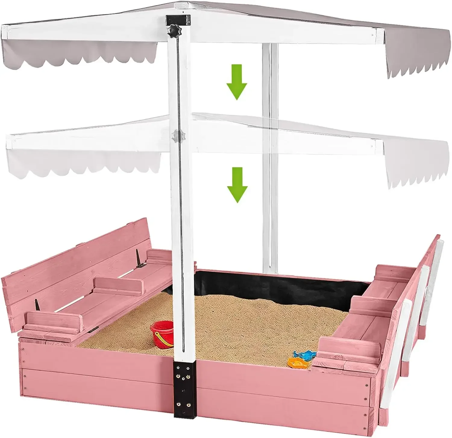 Kids Outdoor Bench - Kids Wooden Outdoor Sandbox w/Canopy, 2