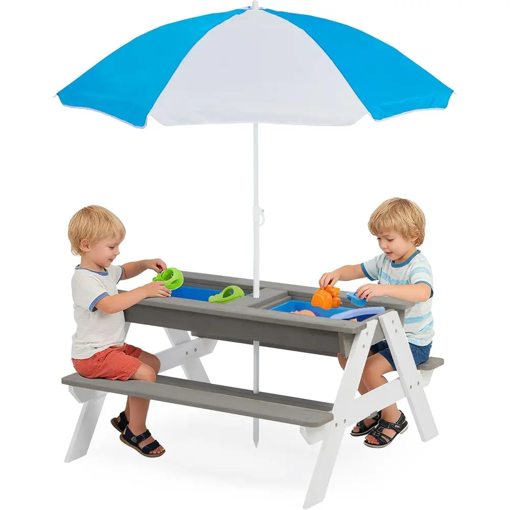 Kids Outdoor Water Table - Convertible 3-in-1 Wooden Picnic Table for