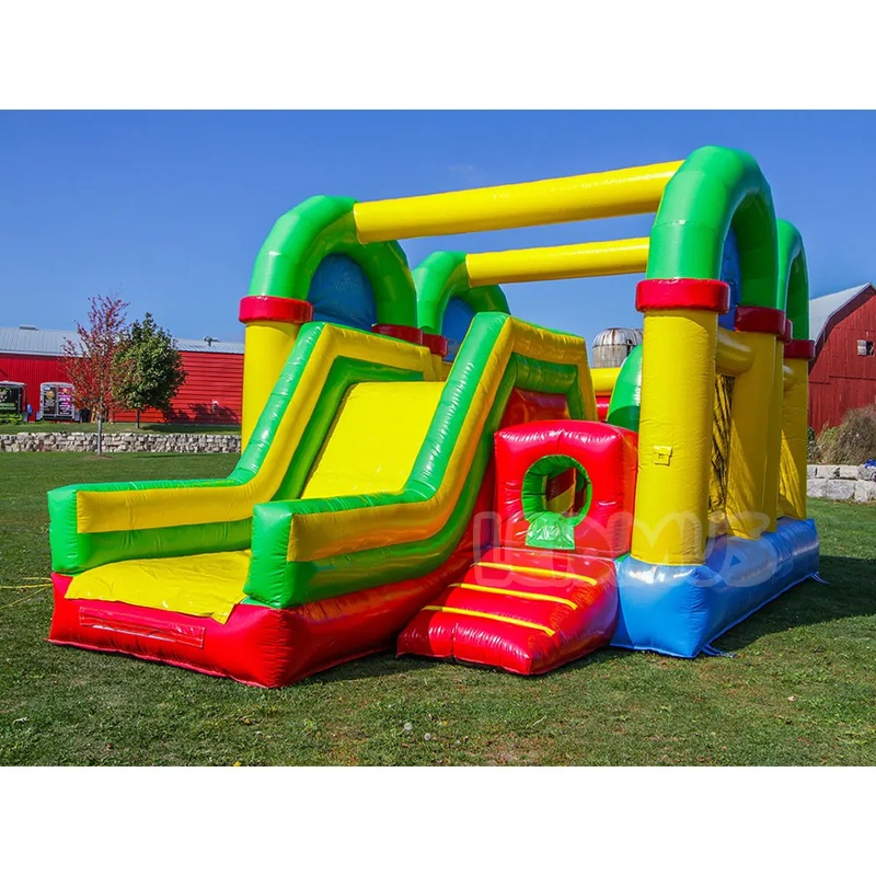 Kids Outdoor House With Slide - Commercial Inflatable Obstacle Course Bounce House