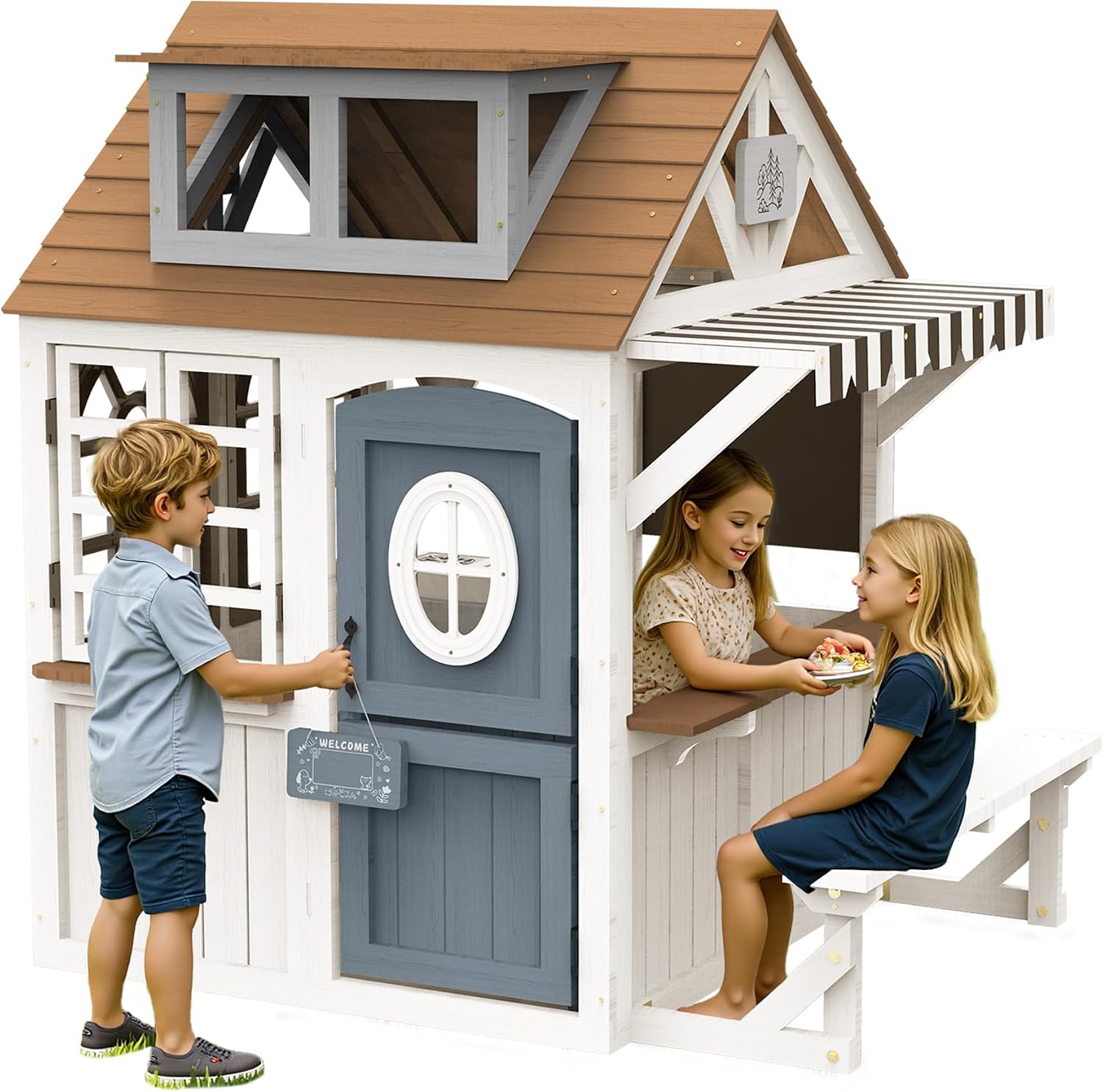 Kids Outdoor Bench - Albott Kids Outdoor Wooden Playhouse with