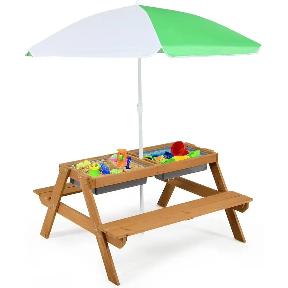 4-in-1 Wooden Sand & Water Pic - Kids Outdoor Water Table 评论和价格