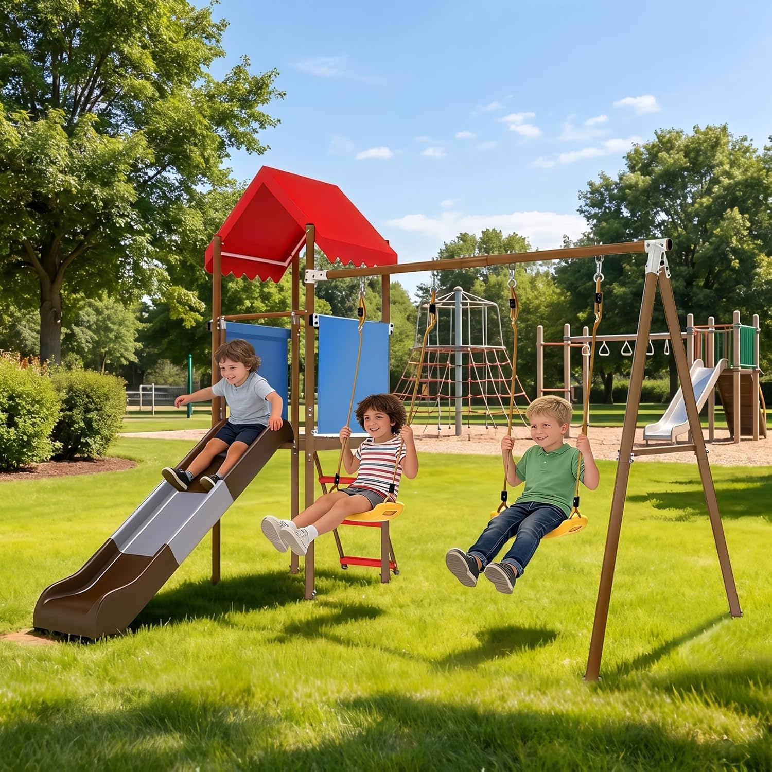 Metal Swing Set for Kids with  - Kids Outdoor Swing Set 评论和价格