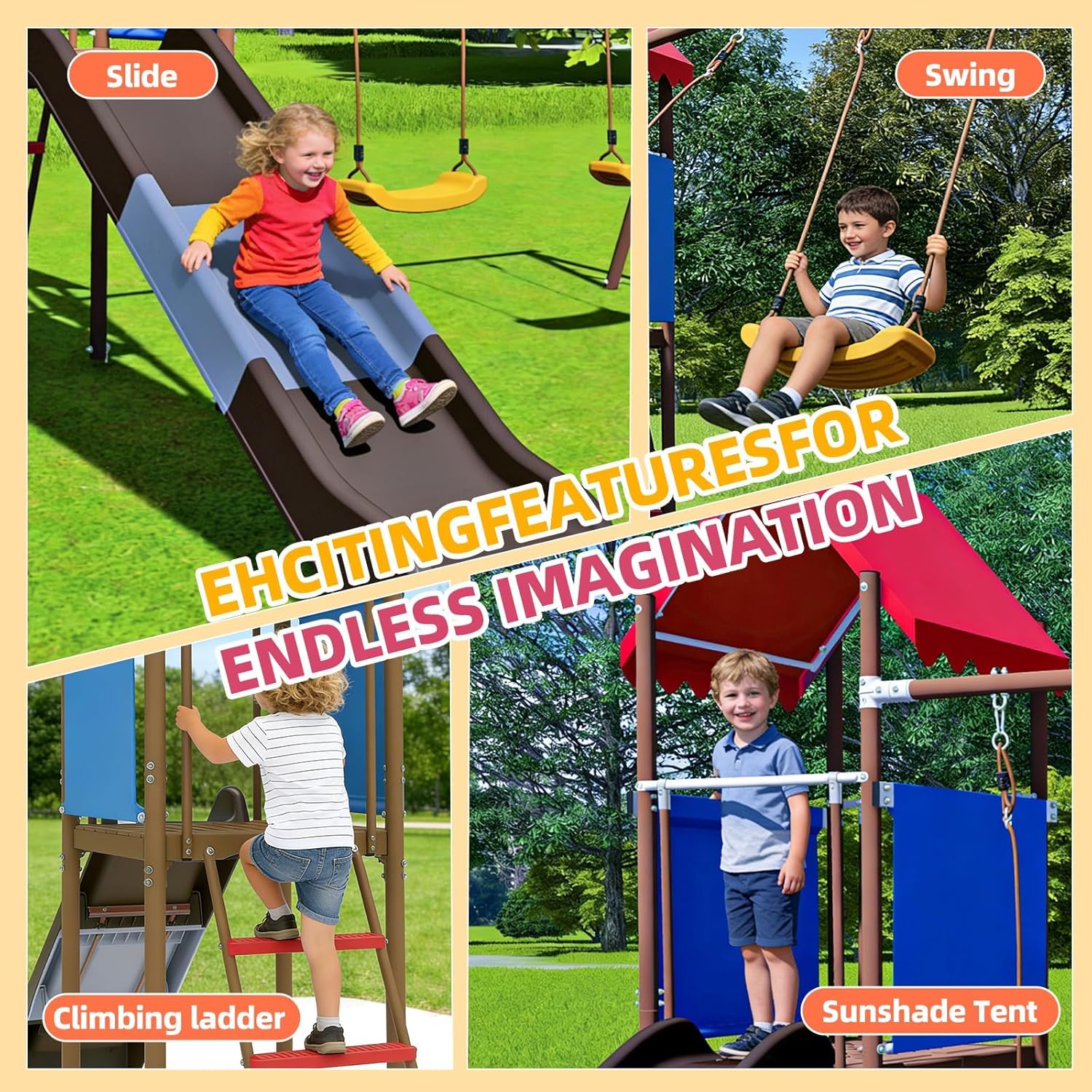 Metal Swing Set for Kids with  - Kids Outdoor Swing Set 评论和价格