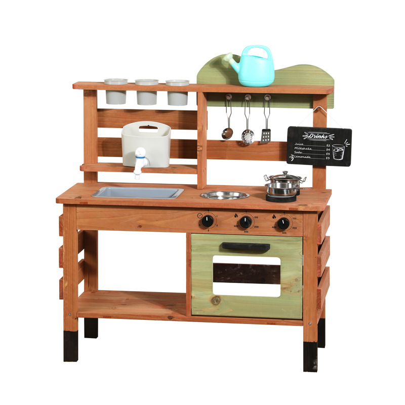 Kids Wooden Playhouse Toy with - Kids.Outdoor Utensils 评论和价格